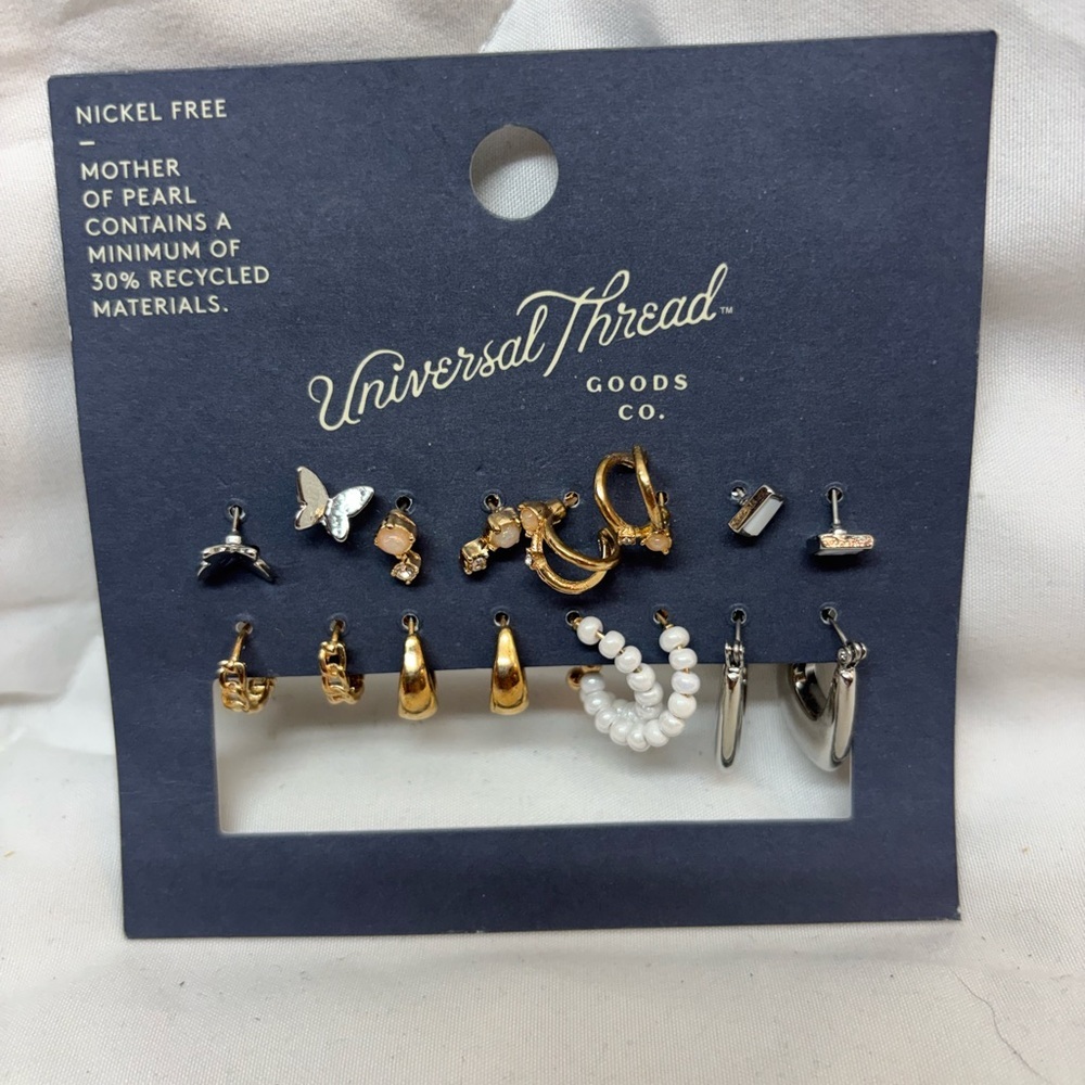 NWT Universal Thread Gold and Silver Colored Earring Collection set of 8 pairs
